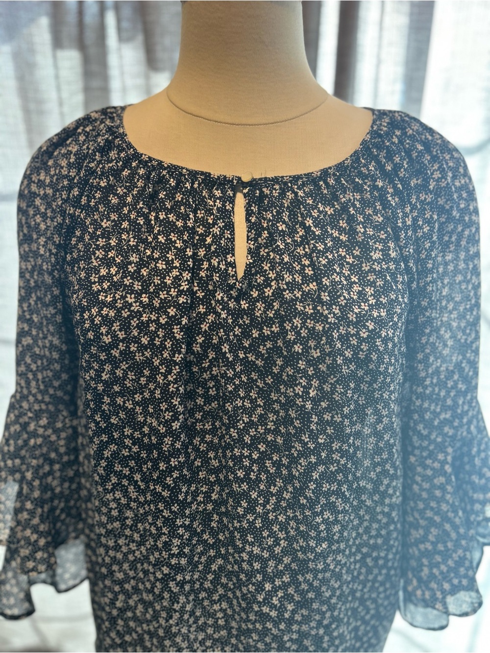Chaps Navy Floral Peasant Tunic
